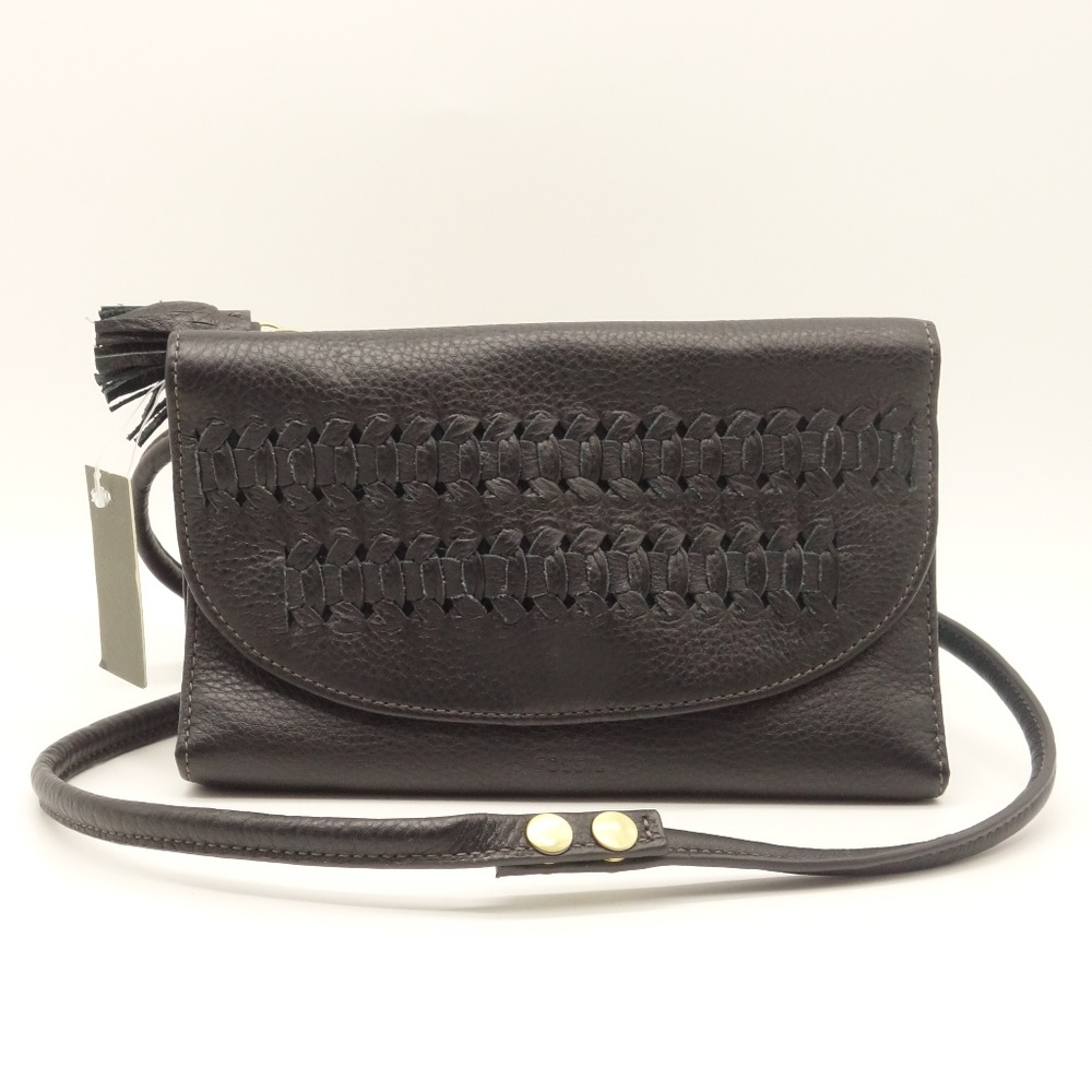 NWT FOSSIL Crossbody Bag Black Leather Clutch